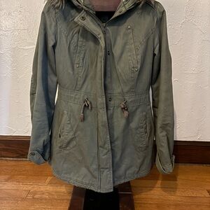 American Rag Olive Utility Jacket with Faux Fur Hood